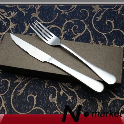 Новая высококачественная Серебряная вилка из нержавеющей стали и стейк на ужин