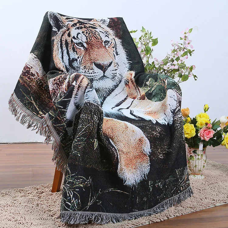New Tiger Cotton Knitted Tassels Sofa Cover Blanket Thread Couch Blanket Sleeping Rugs Soft Bed Plaids Home Decor Tapestry