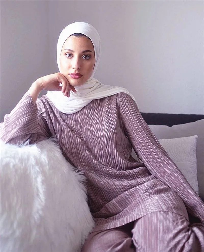 Muslim Adult fashion pleated fabric sets Robe Musulmane Turkish Dubai Arab Worship Service two pieces wq81 Dropship | Тематическая