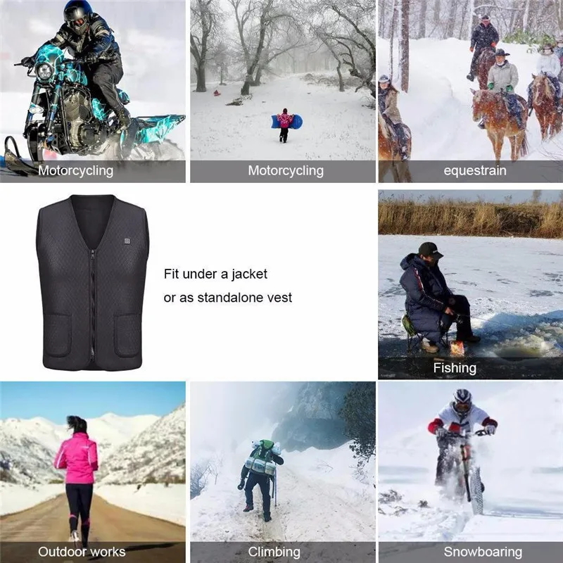 

Unisex Polyester Electric USB Heated Warm Vest Heating Coat Jacket Clothing Skiing Racing Motorcross Motorcycle Body Back Armors