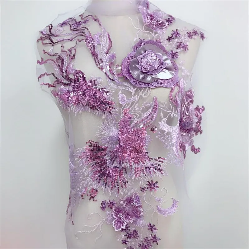 lavender 1 шт. 3D свадебное платье вышитое бисером нашитые кружевные цветы Ткань Вышивка патч ручной работы DIY головной убор невесты кружевной воротник - Цвет: lavender