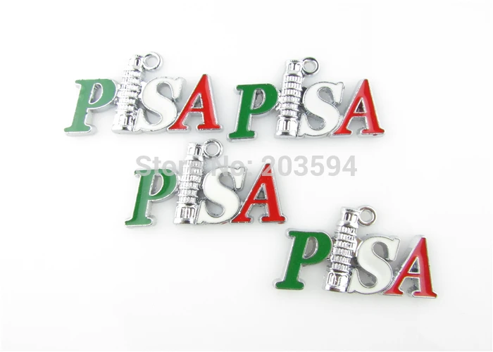 

AE43 100Pcs Mixed Silver Tone Enamel Pisa Charms Pendants Jewelry DIY Jewelry Findings Floating Charm 25x17mm bead
