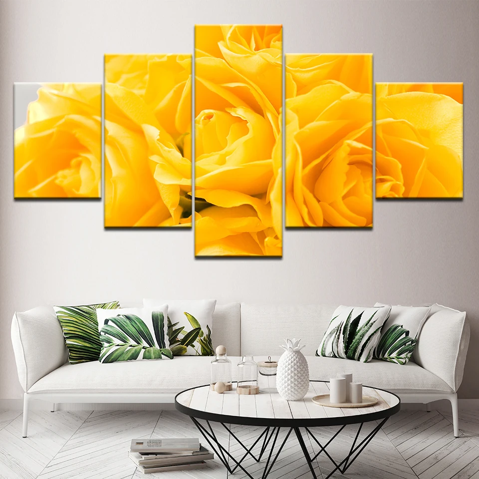 

The yellow rose flowers 5 Piece HD Wallpapers Art Canvas Print modern Poster Modular art painting for Living Room Home Decor