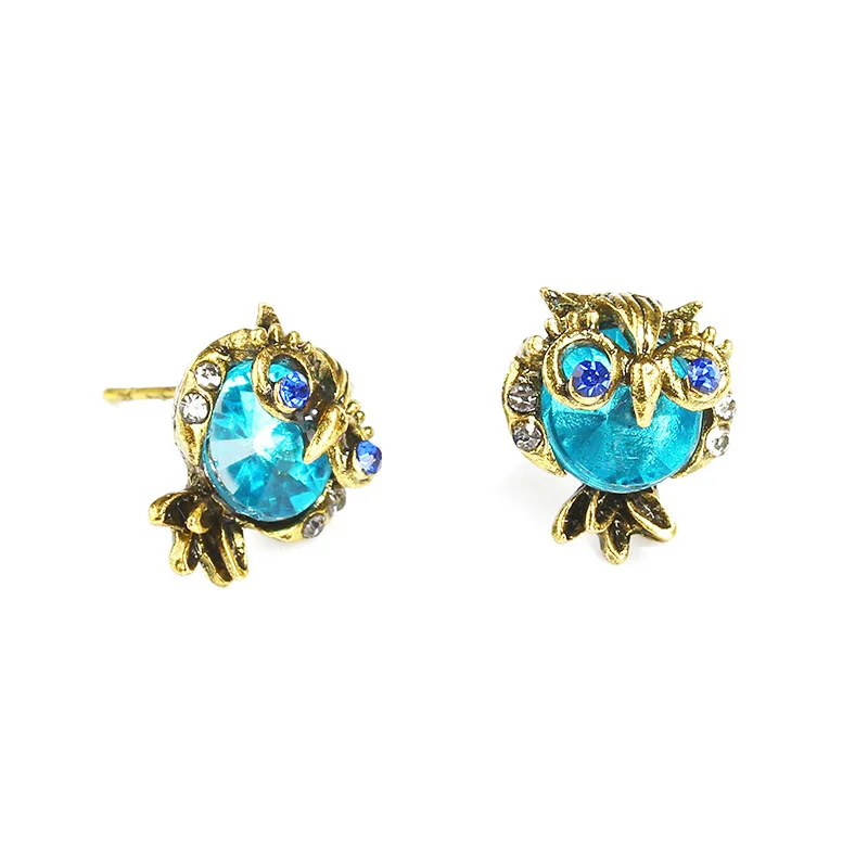 Женские серьги гвоздики с фианитами в форме совы|crystal owl earrings|small stud earringsstud earrings |