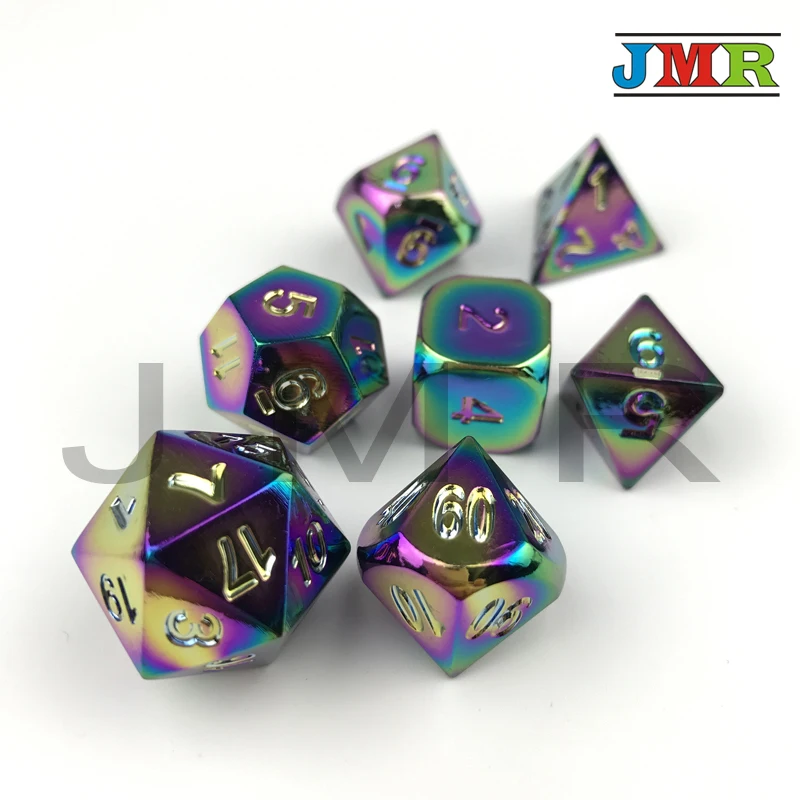 Многогранный Радужный цвет 7 die набор Dados Металл для Rpg кости прокатки D4 D8 D10 % D12 D20