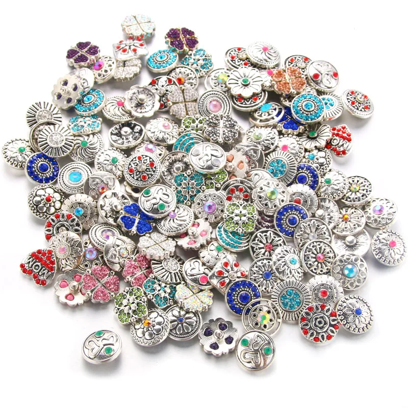 

50pcs/lot High Quality Mix Many Rhinestone Styles Metal Charm 18mm Snap Button Bracelet For women DIY Snap Button Jewelry 0063