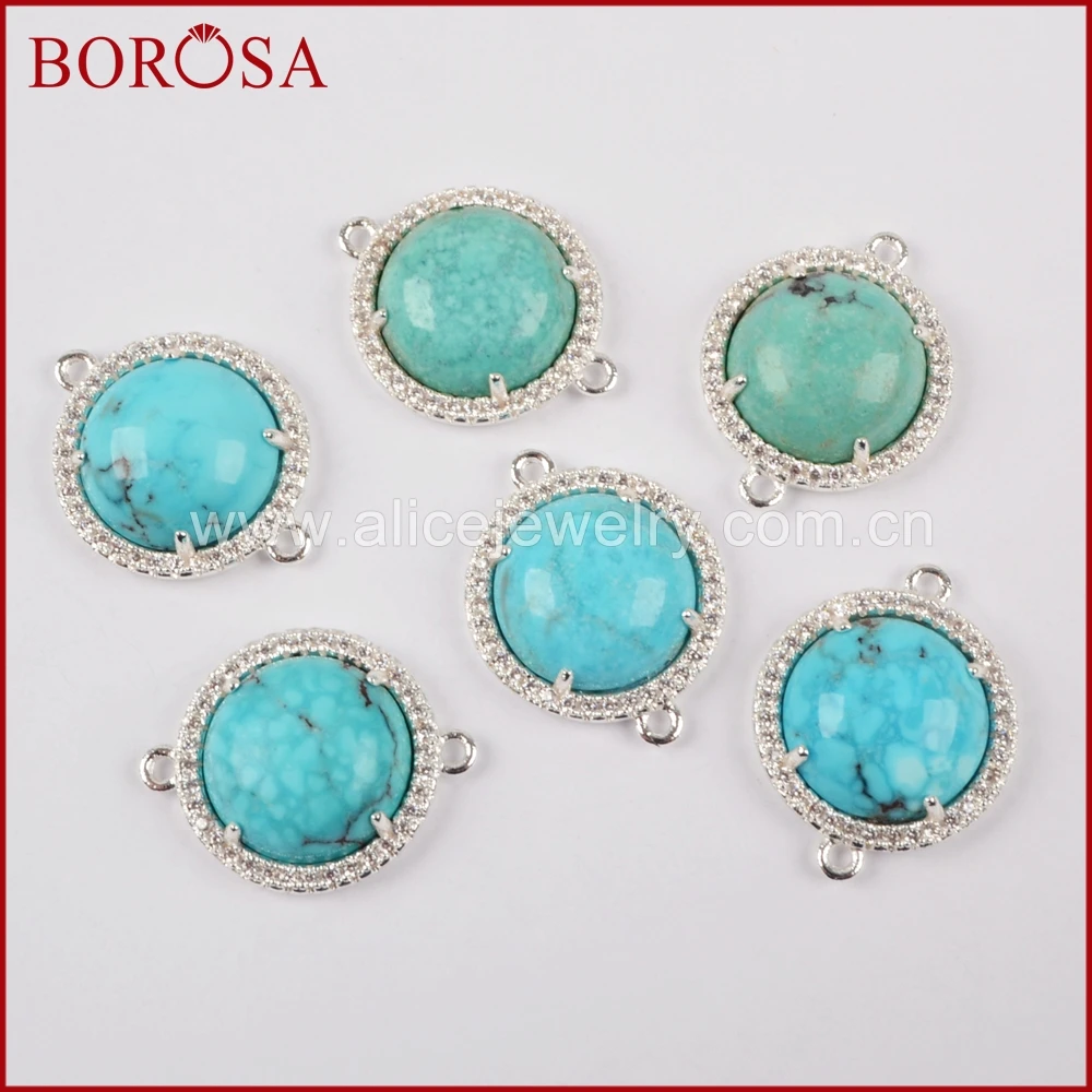 BOROSA круглый с серебряной рамкой бирюза застежка двойная, Мода каменный друзовый соединитель для производства ювелирных изделий ZS0192