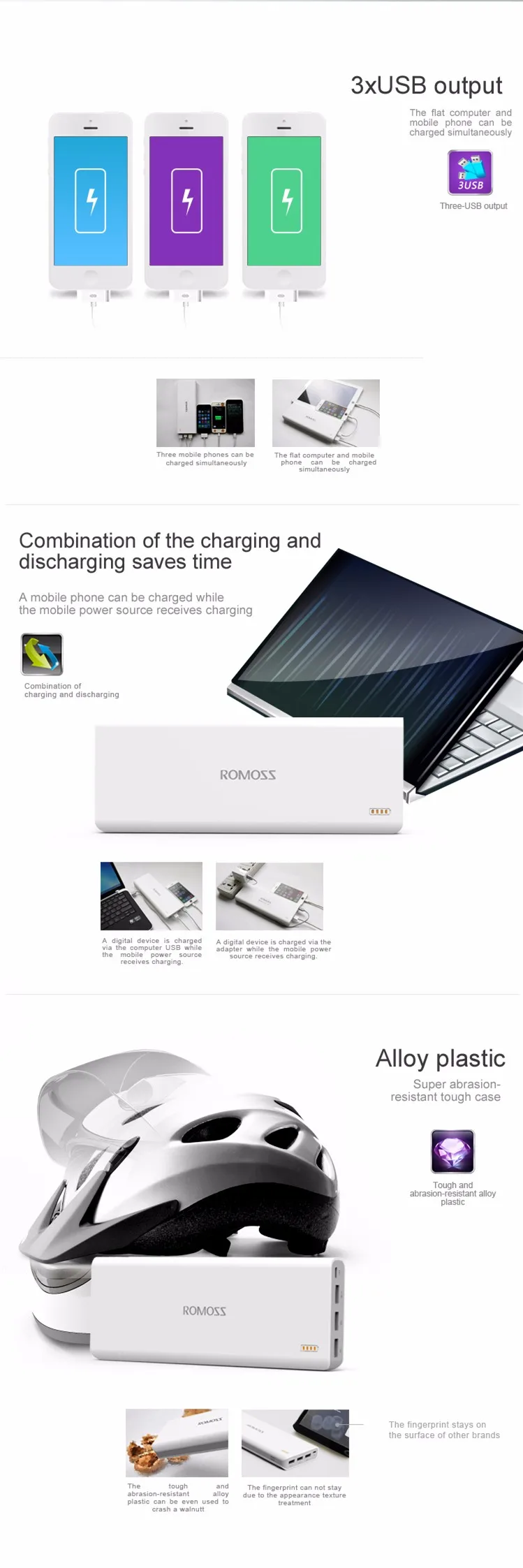 ROMOSS Sense 9 power Bank 25000mAh power bank 3 USB выход портативное зарядное устройство Внешняя резервная мощность для iPhone и samsung