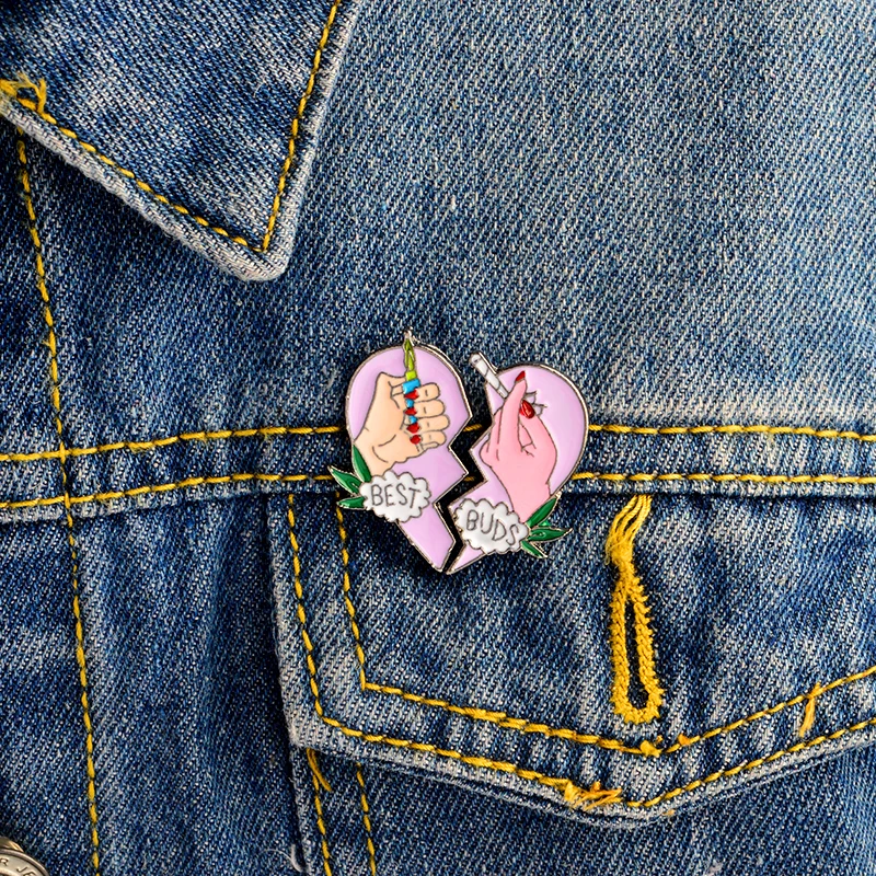 

2PCS/SET Cigarette & matches Best buds heart broken 1 Pair pin Best friends pin set Heart brooches BFF jewelry Gift for friends