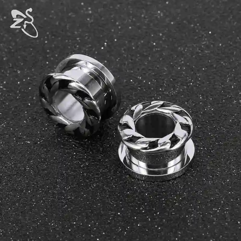 Chain ZS, 1 пара, 6-18 мм, из нержавеющей стали, для уха, туннель, штекер, панк, глаза, цепь, животные, узоры, для уха, телесный, туннель, пробки, пирсинг, ювелирные изделия - Окраска металла: Chain