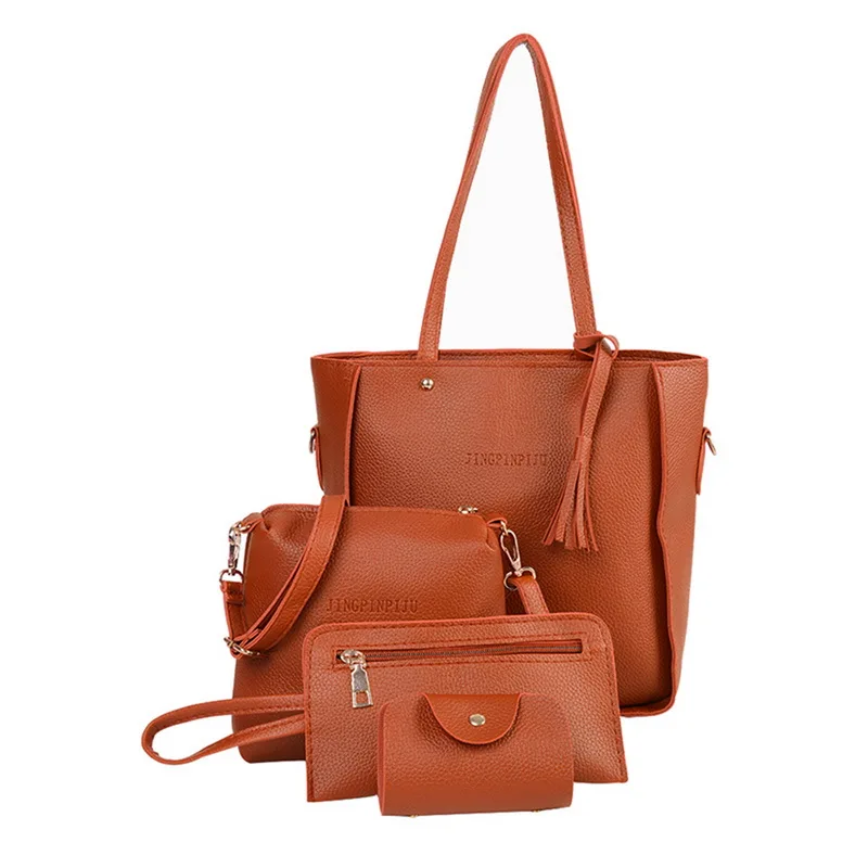 Luxury Brown MoneRffi Для женщин четыре комплект сумочки сумки на плечо, одноцветные, для Цвет застежка-молния Сумка-тоут кошелек с ремешком через плечо; женская сумка-тоут кошелек через плечо Набор сумок Новые - Цвет: Luxury Brown