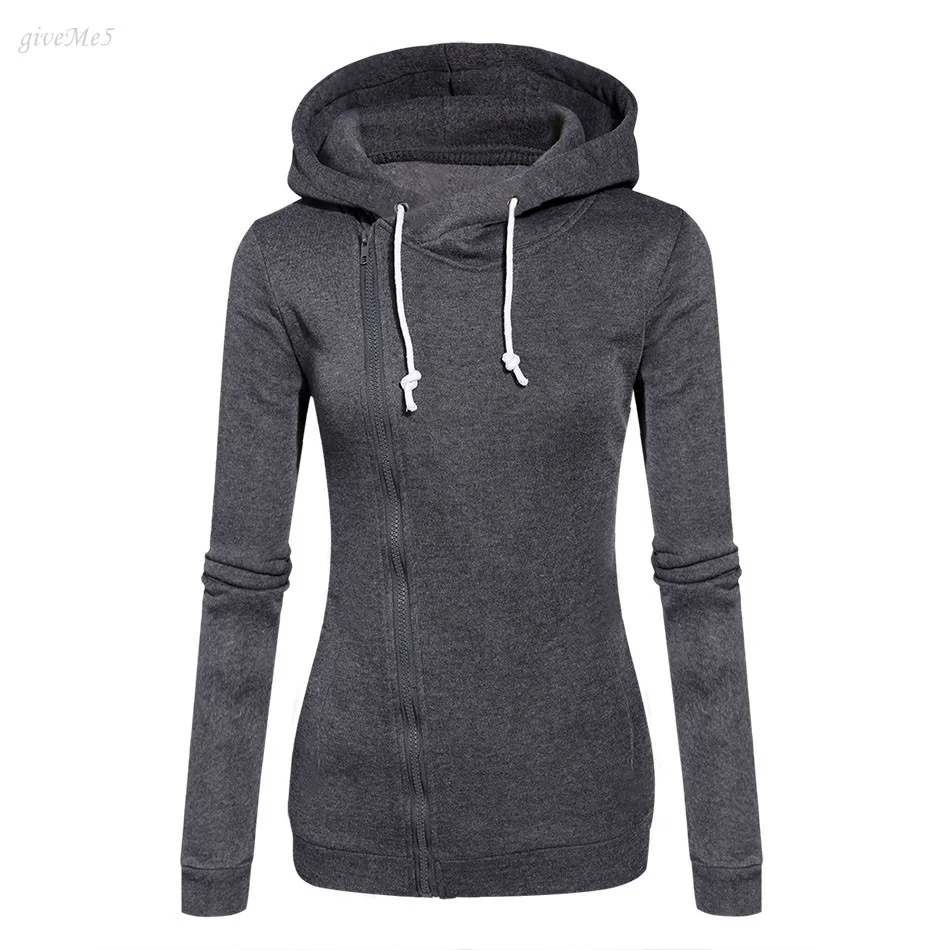 Осень Для женщин толстовка с капюшоном косые молнии худи верхняя одежда длинное