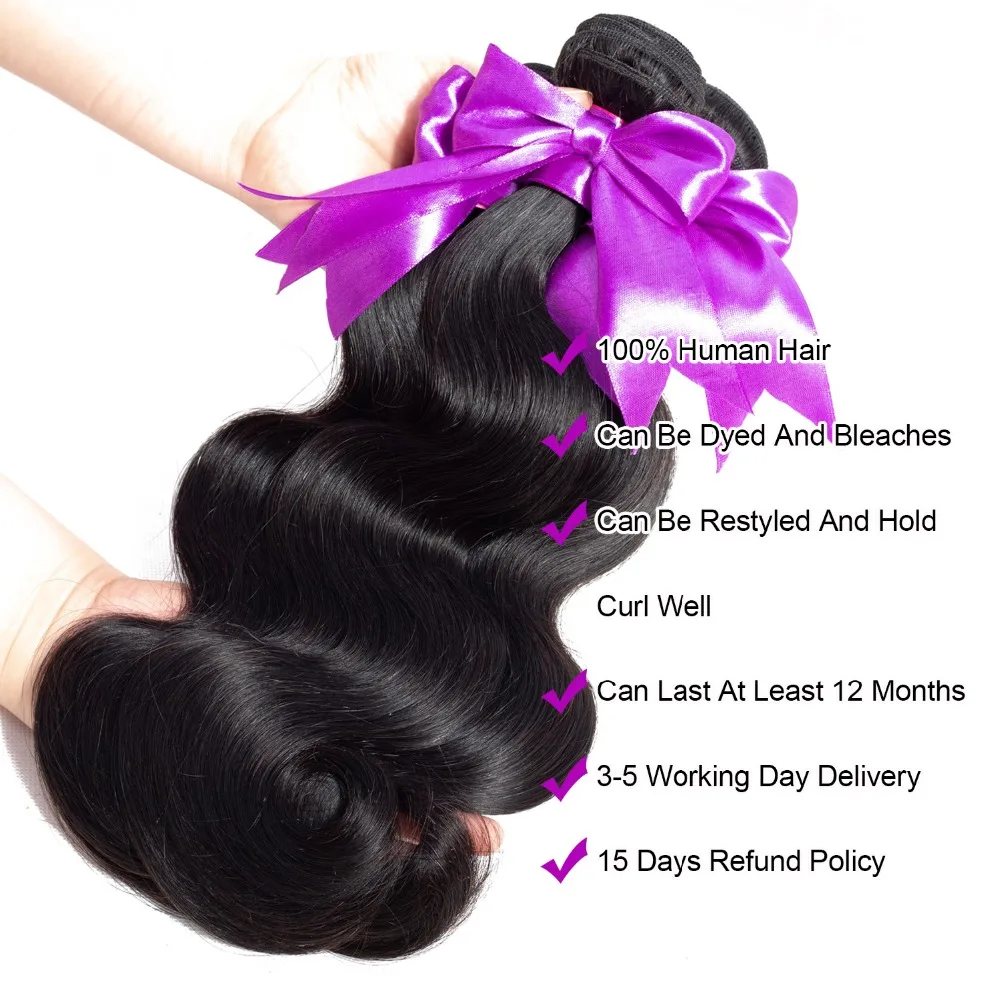 Перуанские объемные волнистые человеческие волосы 3 пучка с фронтальным