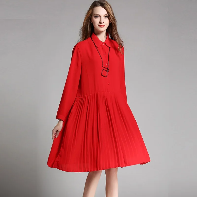 Женское шифоновое плиссированное платье new2017 милое свободное Повседневное с