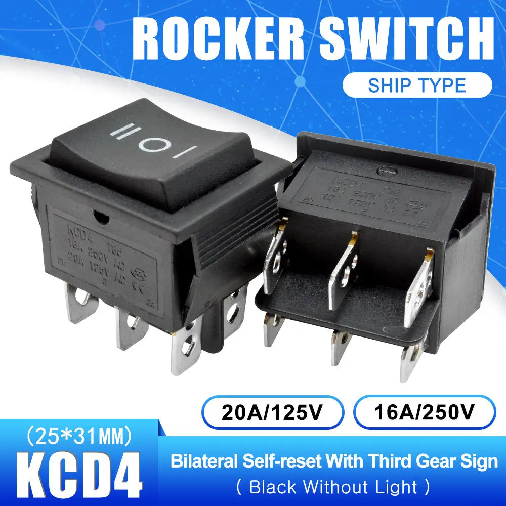 Bilateral Self-reset KCD4 кулисный выключатель питания 2 положения/3 положения 4 контакта 6 контактов электрооборудование с выключателем светильник 16A 250VAC/20A 125VAC - Цвет: Bilateral Self-reset