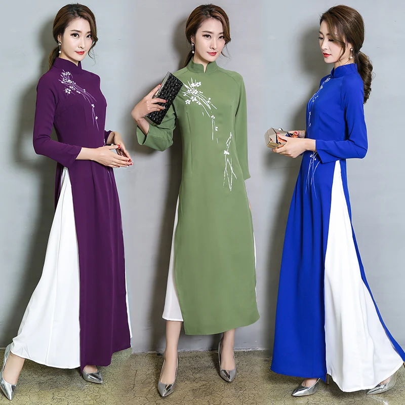 Традиционная одежда Вьетнам aodai платье для женщин Вьетнам ao dai Вьетнам восточное платье для женщин цветочный принт