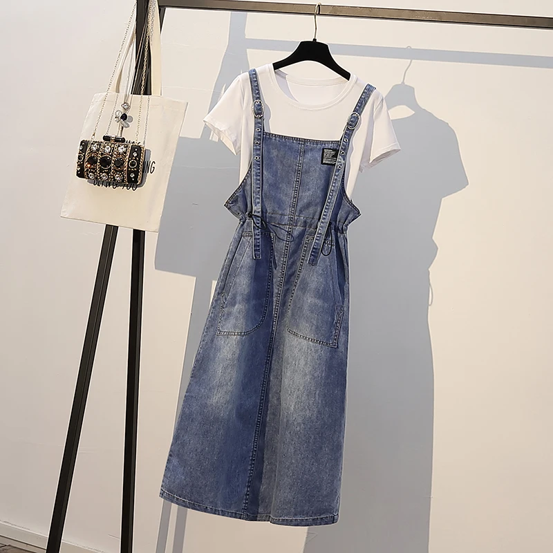 

Ladies Plus Size Korean Spaghetti Strap Denim Dress Summer Spring Autumn Long Jeans Dress Women Streetwear Blue Frocks Woman