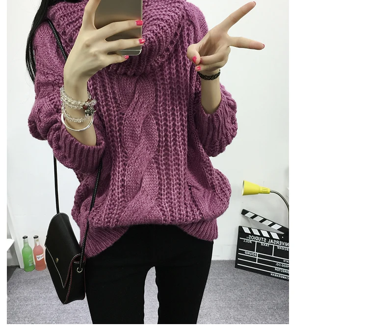 Женский осенний и зимний свитер с высоким воротником грубые линии 2017 Новый