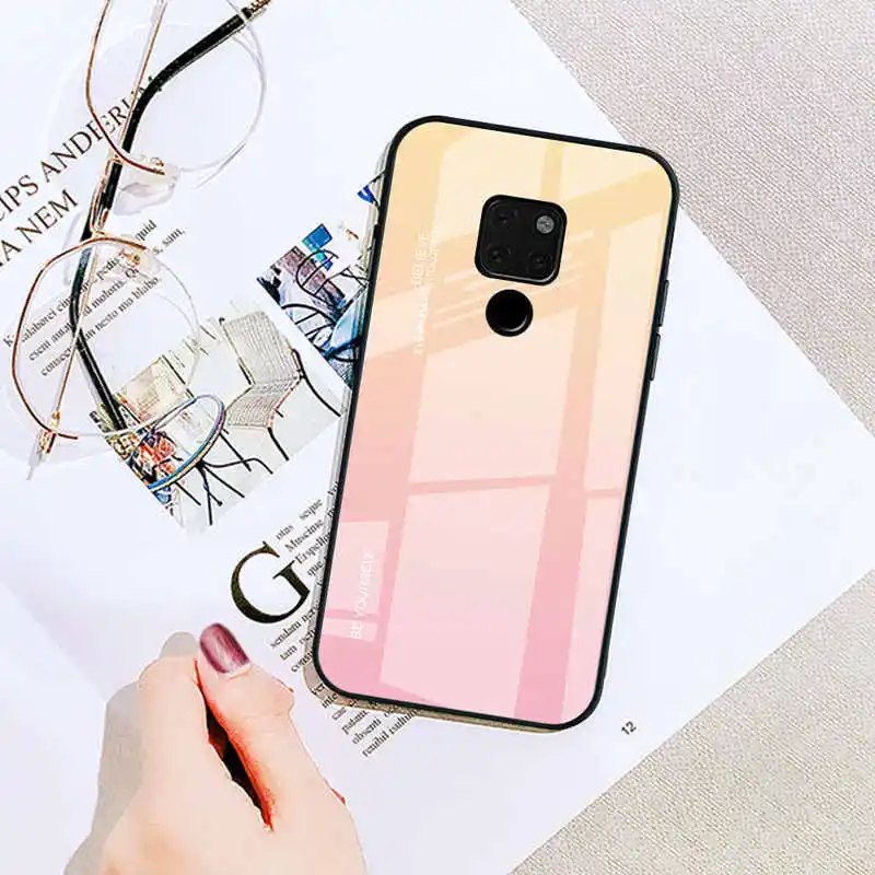 1 pink Модный градиентный стеклянный чехол для телефона huawei honor 8X MAX 8A 9 10 Lite V20 цветной чехол для huawei nova 3 4 3e 3i 4e - Цвет: 1 pink