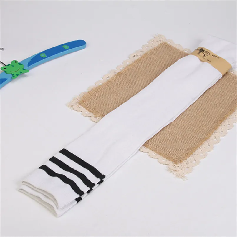 Черно-белые полосатые чулки с тремя полосками школьные выше колена женские