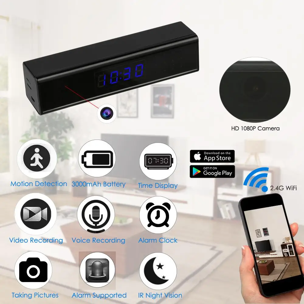Умные часы MiniCamera Wi Fi 1080 P P2P веб камера Remote Monitor обнаружения движения ИК Ночное