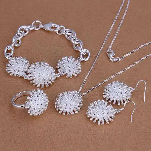 Комплект из колье браслета серёг и кольца серебра 925 пробы|set necklace|silver jewelry setsterling