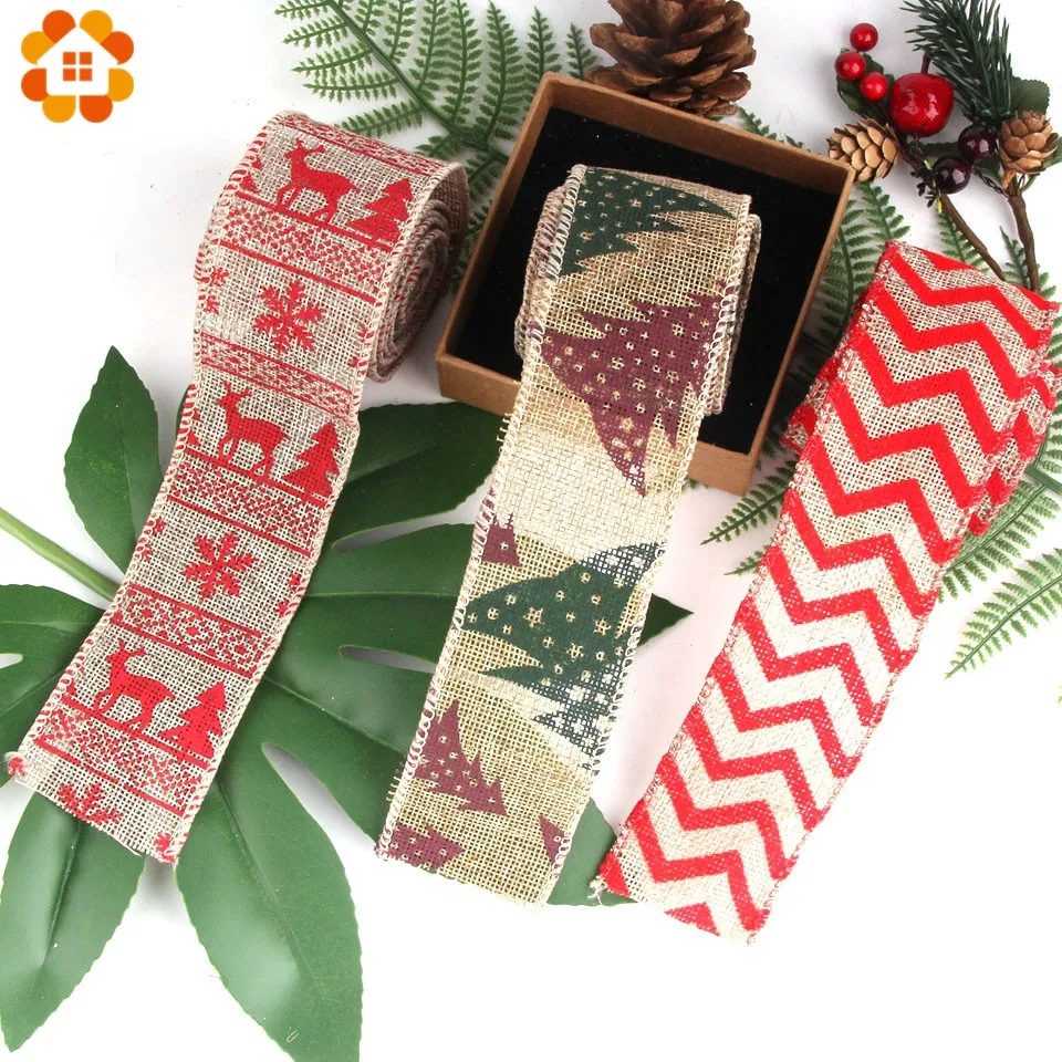 2 м/лот DIY рождественские мешковины джутовые мешковины рулоны Hessian ленты с мультяшным принтом деревенский Винтаж для украшения рождественской вечеринки