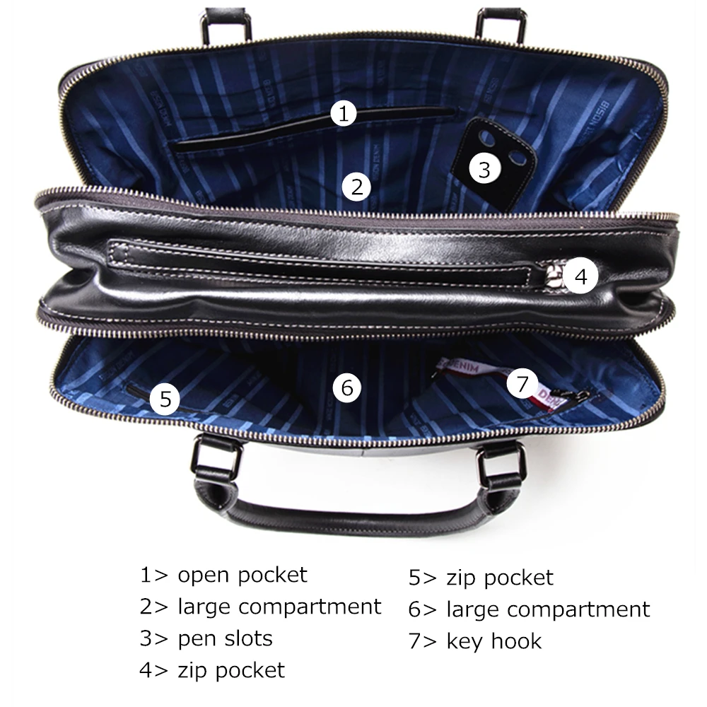 Бренд BISON DENIM, мужские портфели, натуральная кожа, 15 дюймов, сумки через плечо для ноутбука, бизнес, большая емкость, для путешествий, мужская сумка N2607