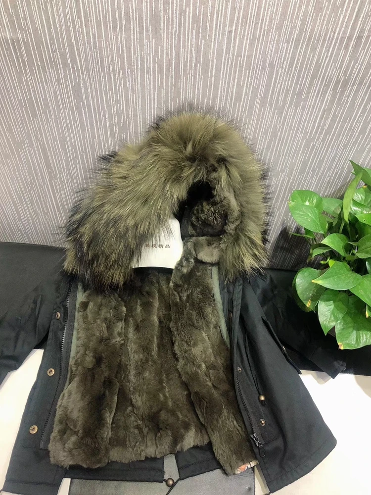 Зимнее пальто для девочек куртки с подкладкой из кроличьего меха детская верхняя одежда для малышей Детская куртка-парка с капюшоном из меха енота для мальчиков TZ332
