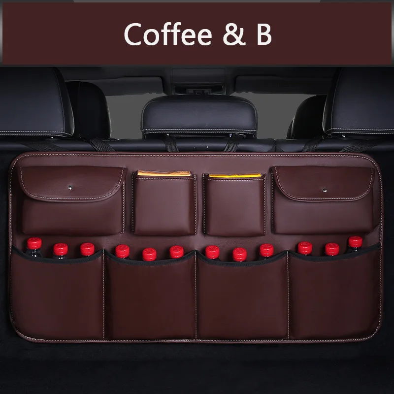 coffee - B Универсальный автомобильный органайзер для багажника, регулируемая сумка для хранения на заднем сиденье, Сетчатая Сумка с высокой емкостью, многофункциональные Полиуретановые автомобильные органайзеры для спинки сиденья - Название цвета: coffee - B