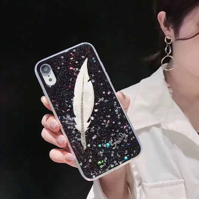 Casyva Fashion feather Phone Case for iPhone X XS MAX XR 6 6S 7 8 PLUS Trendy soft Back Cover |