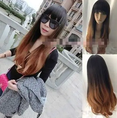 parrucca perruque heat resistant Party cosplays hair TJ&gt&gtNew Fashion Women Long Wavy Hair Full Wigs Cosplay Wig Brown+Flax |