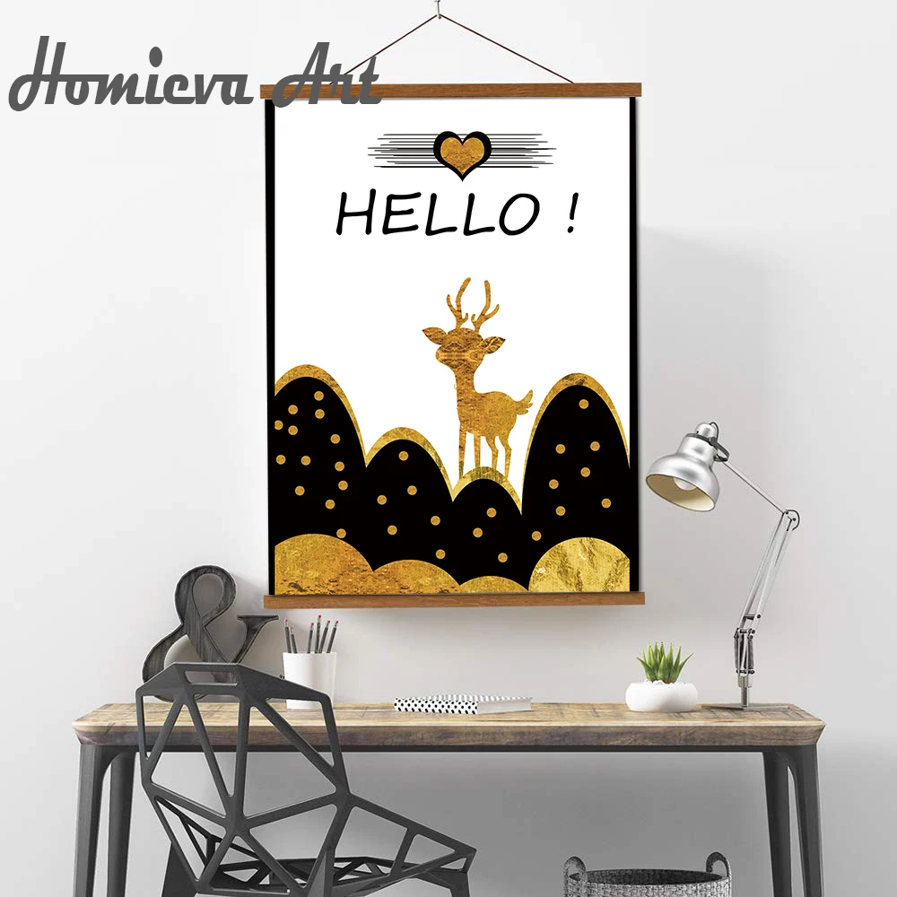 Акварель Золотой олень Радужный цветок для девочек скандинавские плакаты и