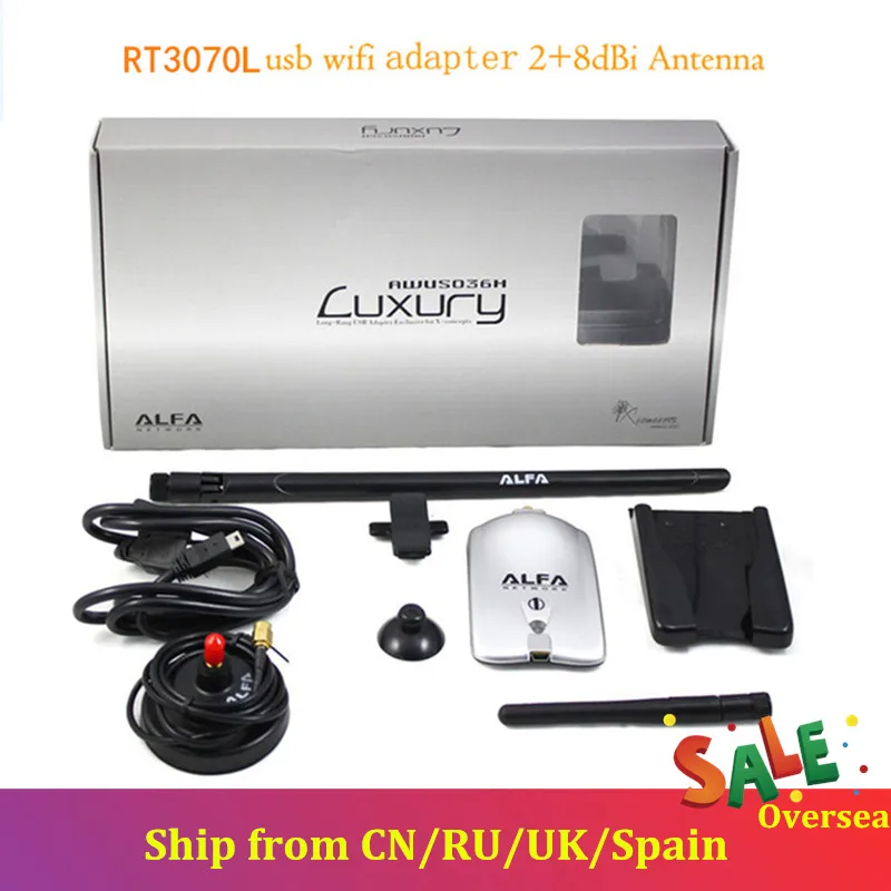 KuWFi Alfa AWUS036NH беспроводной USB Wifi адаптер 150 Мбит/с RT3070L Высокая мощность Alfa роскошный USB Wifi адаптер с 8dBi+ 2dBi антеннами
