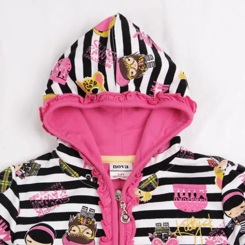2014 F3425# 18m/6y NOVA kids wear coat girls printed super kawaii striped zip-up jacket hoodies brand |