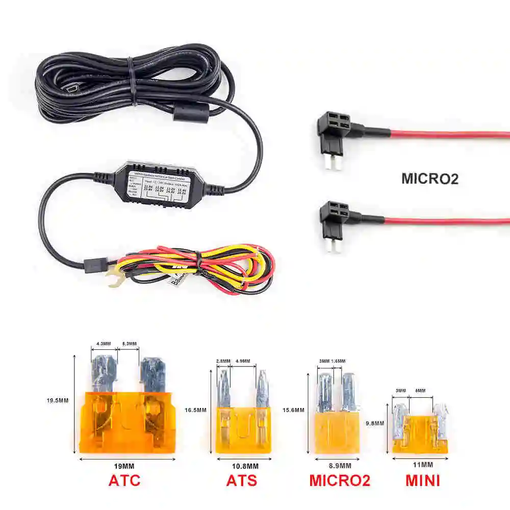 HK3 2PCS MICRO2 Fuse «viofo» A129 A119 V3 Автомобильная камера 3 провода ACC Hardwire комплект кабель HK3 для режима парковки дополнительно Mini/Micro2/ATC/ATS предохранитель кран - Название цвета: HK3 2PCS MICRO2 Fuse