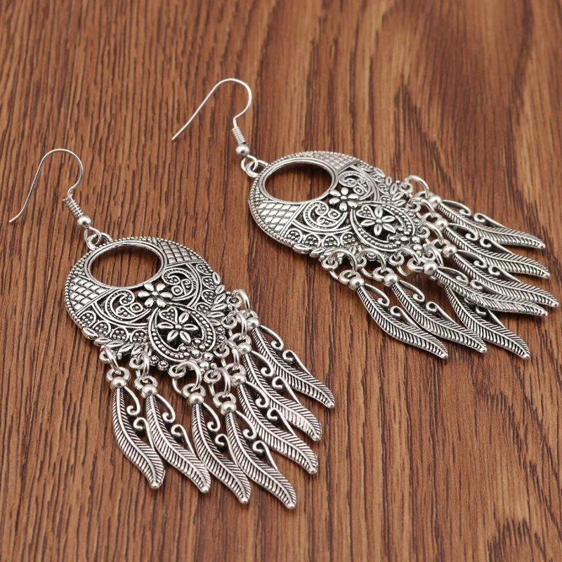 Btuamb Boho полые длинные листья кисточки серьги винтажные этнические резные большая капля воды Висячие серьги для женщин эффектные ювелирные изделия