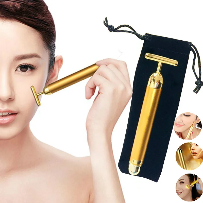 Для похудения лица 24 К золотой вибратор лицевой валик для красоты массажер