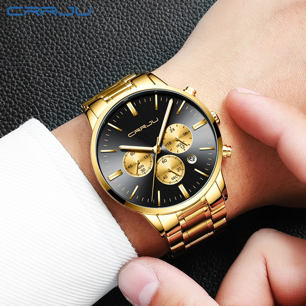 Relojes 2019 часы из нержавеющей стали мужские CRRJU Топ бренд Роскошные Бизнес