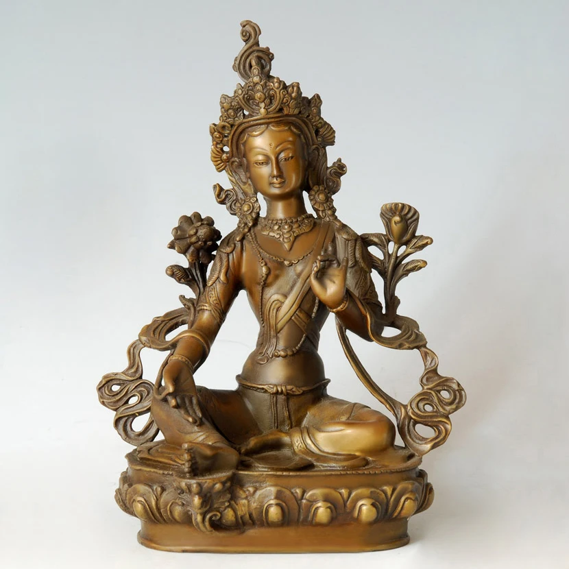 Бронзовая статуя Будды Зеленая Тара Гуаньинь Bodhisattva Статуэтка буддийская богиня