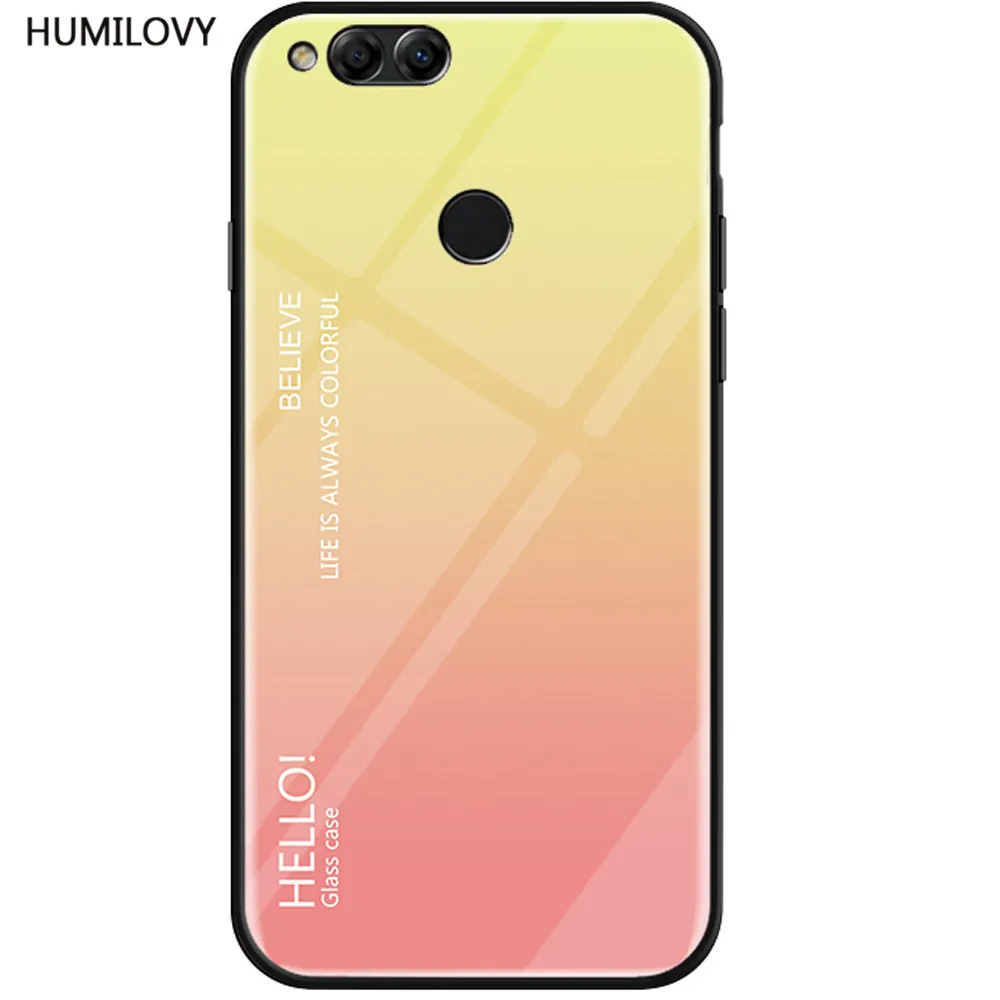 For Huawei Honor 7X Case Cover Glossy Tempered Glass Soft Silicone Frame Shockproof Hard Capa |