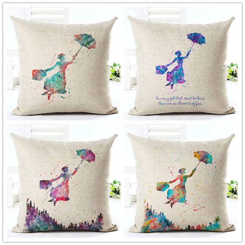 Окрашенный стиль зонтик Подушка с изображением женщины диван пледы наволочка