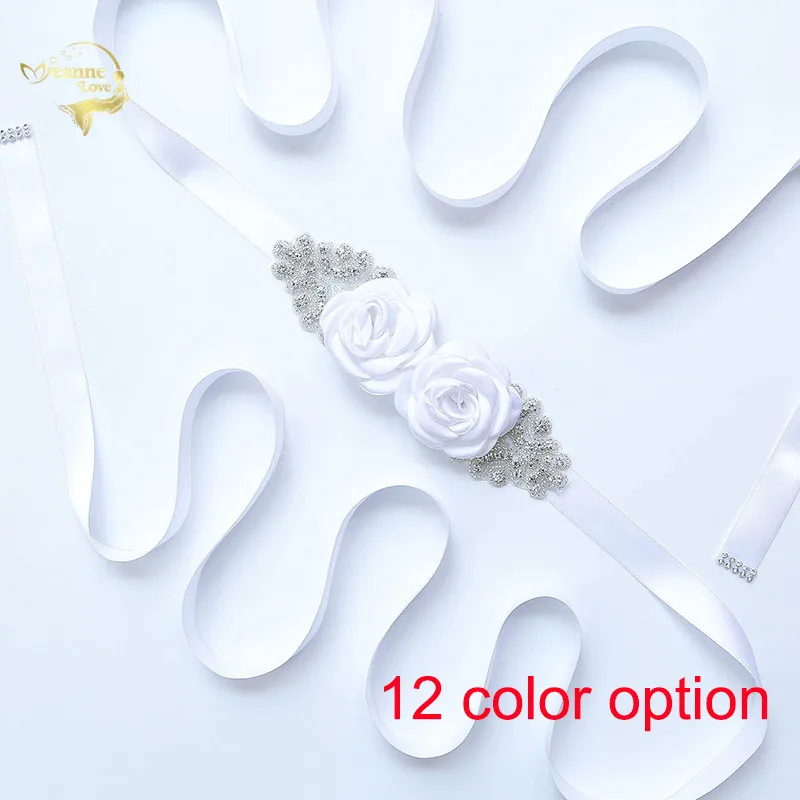 

12 Colors 270cm Long Wedding Flower Belt Handmade Flowers Beading Belts Sashes for Womens Bridal Belts Ceinture Mariage WBJ05