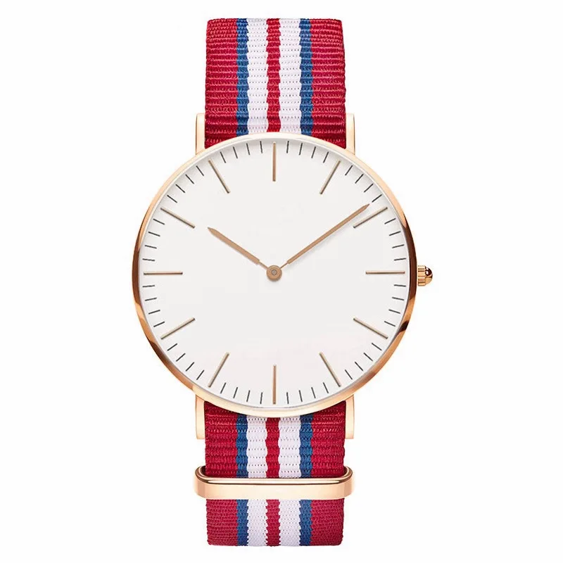 Мужские и женские ультра тонкие кварцевые часы с простым нейлоновым ремешком