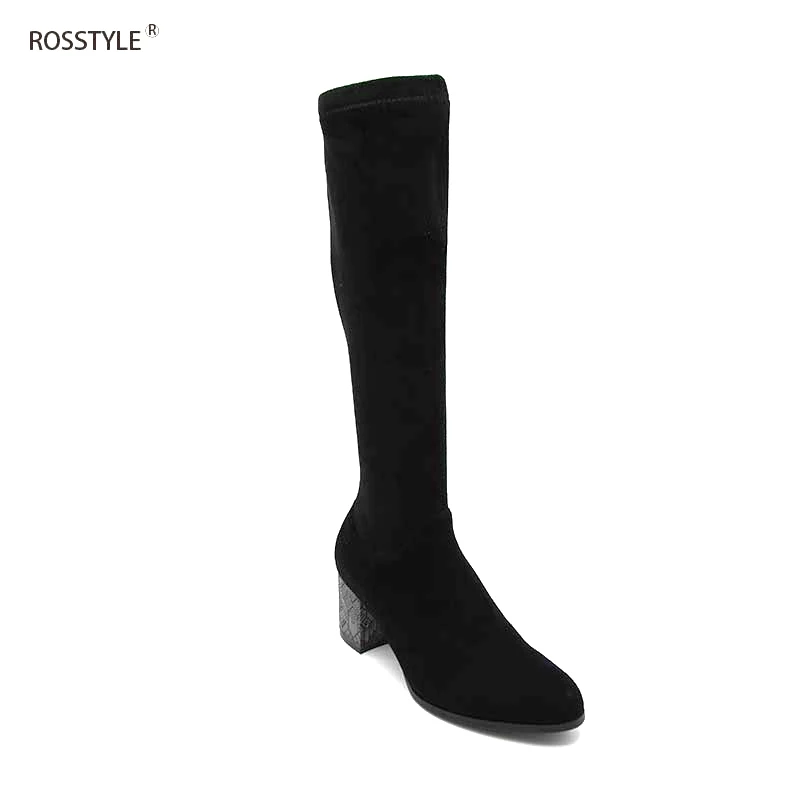 ROSSTYLE модная обувь с молнией сбоку держать теплая флисовая подкладка ботинки до середины икры Демисезонный удобные круглый носок женская обувь черный H6