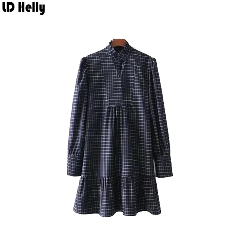 LD Helly 2018 Для женщин с воланами плиссированное платье в клетку Новинка весны