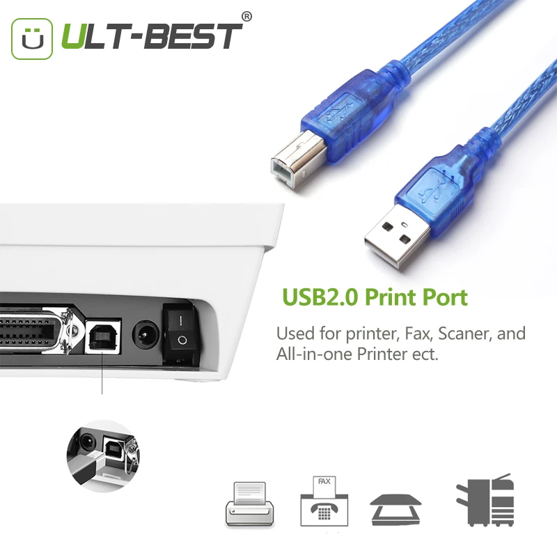 USB 2 0 AM to BM кабель для печати медный прозрачный синий 1 5 м оптовая продажа сканера