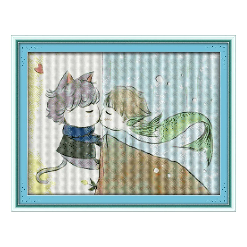 JoySunday наборы для вышивки набор рукоделия сделай сам любовь рыбы кот DMC14CT11CT