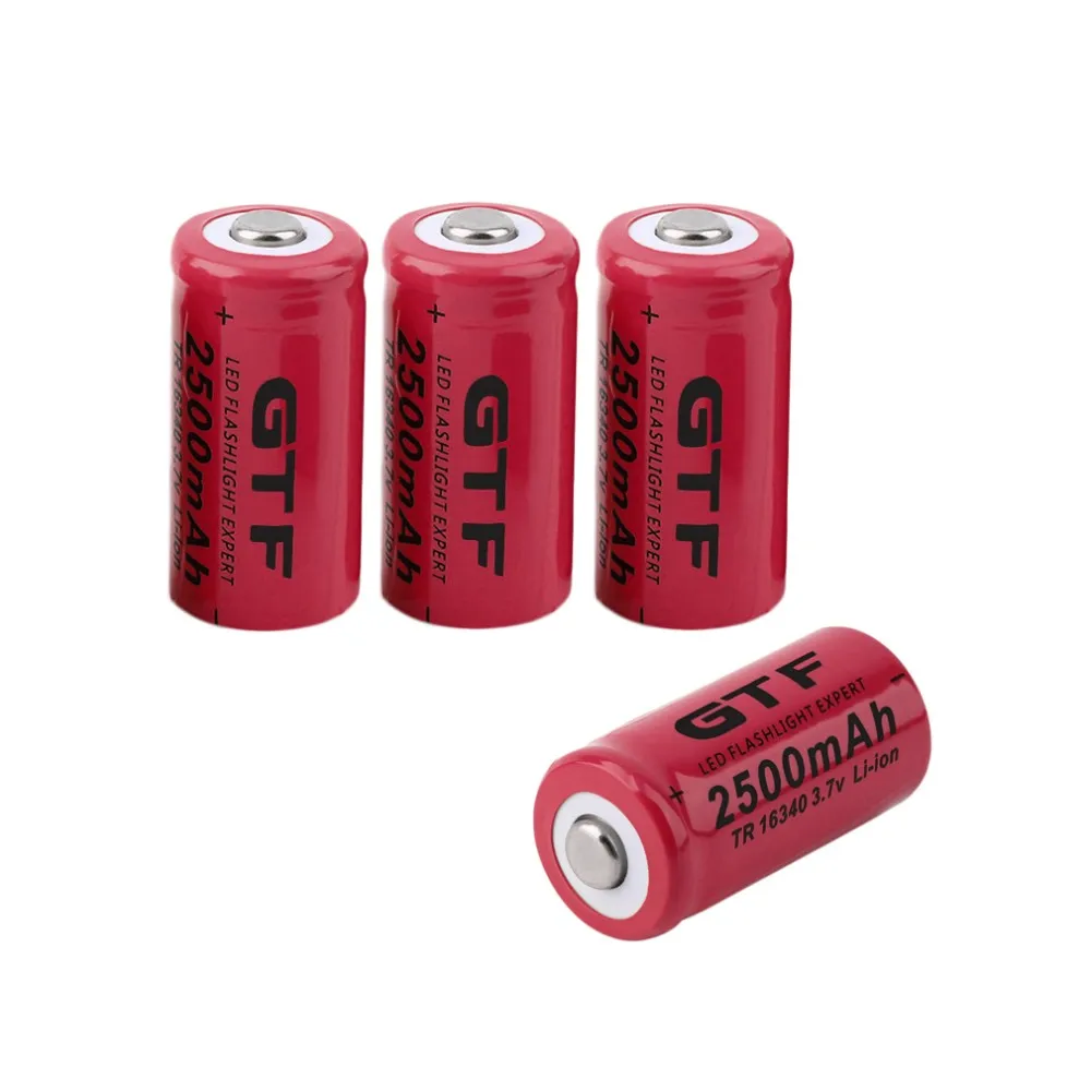 4 шт 3 7 V 2500mah 16340 Батарея Li Ion Перезаряжаемые для фонарик Портативный светодиодный