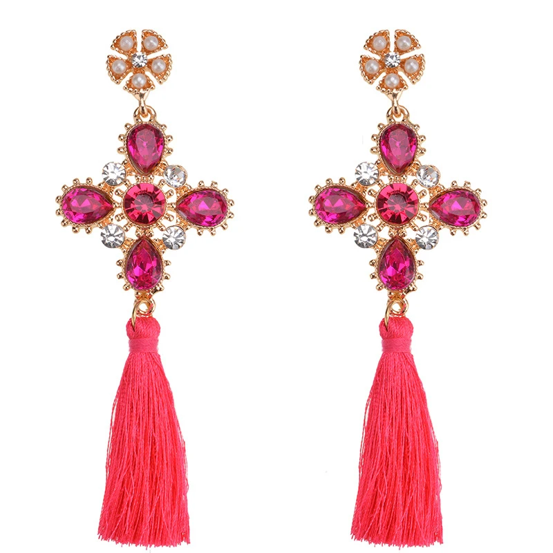 Богемные модные свадебные длинной кисточкой Серьги Хрустальный цветок себе